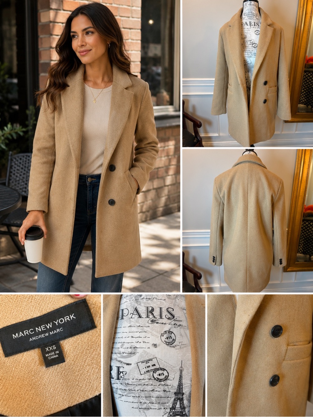 Marc New York Camel Single-Breasted Wool-Blend Trench Coat - Picture 2 of 5